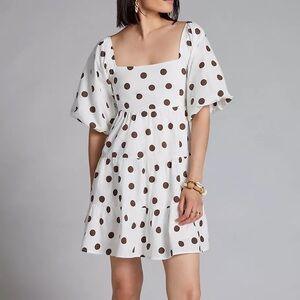 NWT Faithfull The Brand Anthropologie Eryn Mini Dress Bessie Dot Print White 12